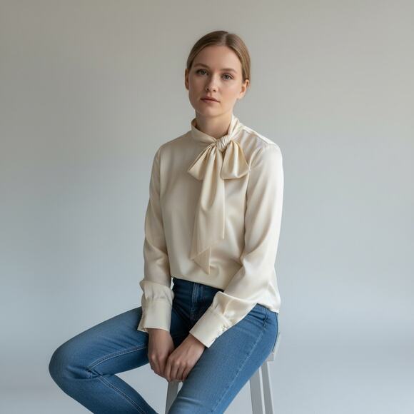 J.CREW COLLECTION CREAM SILK BLOUSE WITH TIE NECK WOMEN SIZE SMALL - Picture 14 of 14